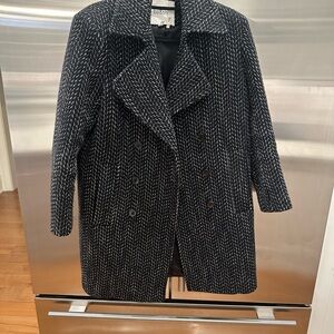 ba&sh Women's Black and White Patterned Pea Coat